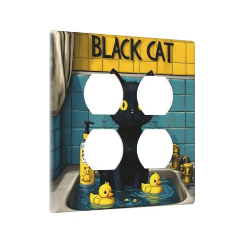 Decorative Outlet Covers Novelty Black Cat Funny Duck Bath 2 Gang Wall Plate Cover Double Duplex Receptacle Two Switch Light Switch Cover Plate Jumbo Dual Faceplate