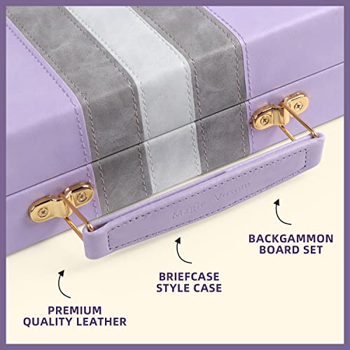 Magic Vosom Travel Small 11 Inch Backgammon Set Classic Board Game Travel With Leather Make Board Gift Package, Portable Travel Strategy Backgammon Game Set For Adults, Kids (Purple, Small) #TOP1