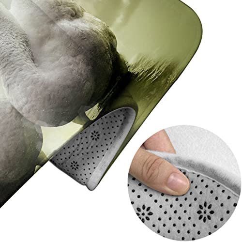 Badezimmerteppich-Set, 3-teilig, Zwei verliebte Schwäne im grünen Wasser des Teichs, waschbarer Badeteppich, rutschfest, mit Rückenpolster, Konturteppich und Toilettendeckelbezug – Bild 5