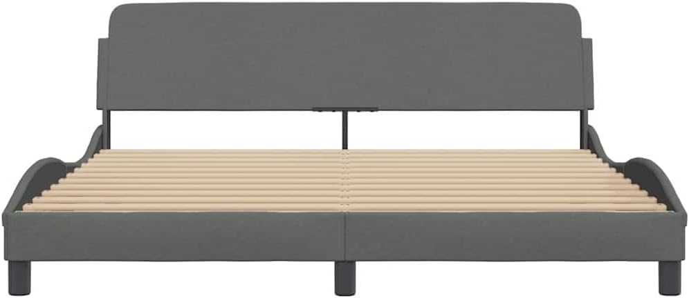 vidaXL Fabric Double Bed Frame with Headboard - Dark Gray, Plywood Slats, Supportive Legs, Modern Design, 72""x83.9"", 373305