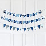 Dog Birthday Party Supplies, It's My Bday Mother Puppers Banner Sign, Puppy Dog Paw Birthday Decorations Backdrop, Blue Happy Birthday Decor Pennants Banner for Pet Dog Boy Girl, Vicycaty