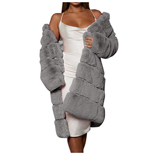 Abrigo de piel sintética de invierno cálido de manga larga acogedora mullida más tamaño chaqueta cálida peluda larga Outwear Parka, gris, L Cover
