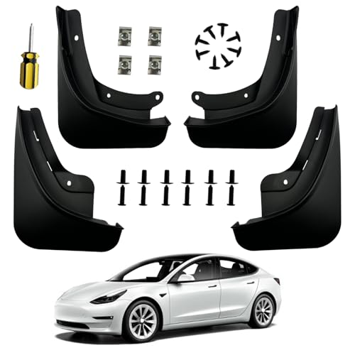Image of Mud Flaps Compatible with Tesla Model 3 Highland 2024 No Drilling No Tape All Weather Mudguards Splash Guards with Install Kit for Model 3 Exterior Accessories Set of 4