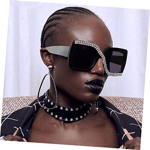 Toyvian Retro Square Sunglasses for Women Stylish Diamond-Accented Oversized Sun Glasses for Face UV Protection Vintage Fashion Accessories4
