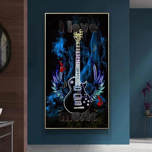 Affiche guitare musique sur toile 90x180 cm sans cadre pour studio et salon