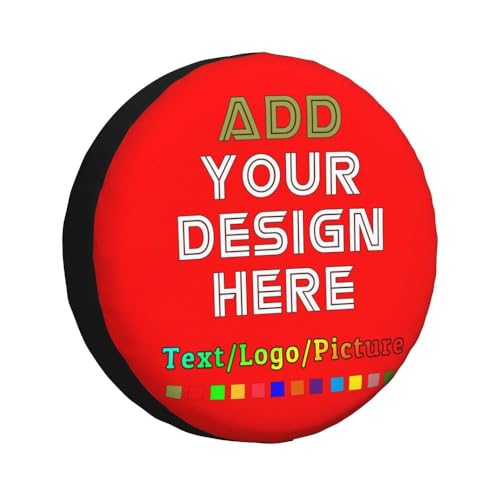Image of Custom Spare Tire Cover 14-17 Inch, Personalized Universal Wheel Cover Add Your Own Photo Text Logo Waterproof Dust-Proof Tire Covers Protectors for Trailer Truck SUV Universal, Red