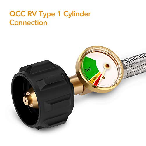 WADEO-14-NPT-RV-Propane-Hose-with-Gauge-15-Inch-Stainless-Steel-Braided-RV-Propane-Hose-Connector-for-2-Stage-Auto-Changeover-Regulator-with-QCC1-x14-Male-NPT-2-Pack
