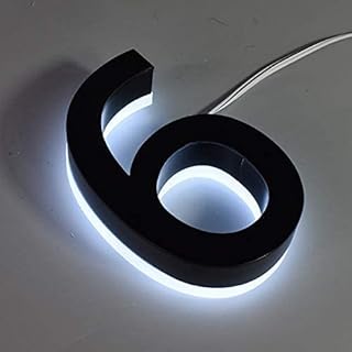 Backlit LED House Numbers 6, House Numbers for Outside Floating Address Numbers Stainless Steel Lighted Up Modern House Numbers Waterproof Corrosion Resistant for Outside, Yard, Street(5 Inch Black)