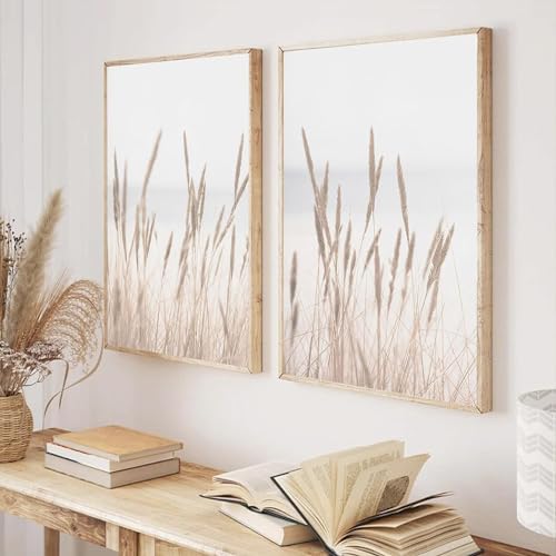 BACKYMRJCART Boho Beige Wall Print Pampas Grass Canvas Wall Art Beige Pampas Canvas Picture Dried Grass Beach Coastal Painting Minimalist Neutral Painting Modern Neutral Picture Unframed - Image 6