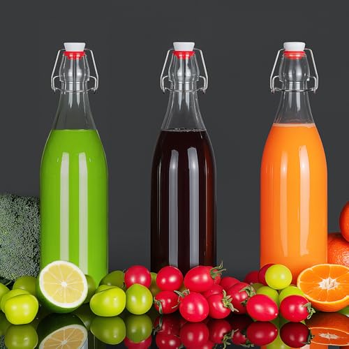Image of YEBODA 25 oz Clear Swing Top Glass Bottles with Airtight Lids, 6 Pack | Reusable clear glass bottles for home brewing, kombucha, beer, soda, juice, water, kefir, vanilla extract, oil and vinegar