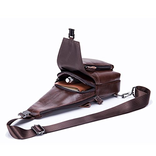 Men Genuine Leather Chest Bag, Crossbody Shoulder Bag Sling Bags Backpack Messenger Bag Daypack For Business Casual Sport Hiking Travel Brown3