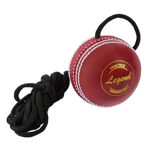 SS Hanging Ball for Cricket Bat Knocking and Practice with Reaction String, Threaded Seam, Red Color
