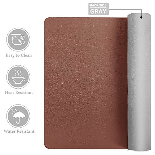 Image of Desk Mat Large Protector Pad - Multifunctional Dual-Sided Office Desk Pad,Smooth Surface Soft Mouse Pad, Waterproof Desk Mat for Desktop, Pu Leather Desk Cover for Office /Home(Brown, 31.5 inch x 15.7 inch)