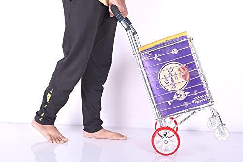 Image of Aluminium Portable Folding Grocery Shopping Supermarket Trolley Hand Truck Deluxe Utility Cart Light weight Space Saver Trolley Cart with 4 Wheel Personal Household Grocery Shopping Trolley Cart