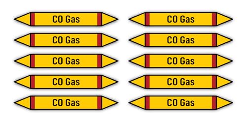 Adesivi: 100 x 15 mm, confezione da 10 - Gruppo 4 - Gas infiammabili - Monossido di carbonio - Marcatura condotte - Secondo DIN 2403 - Lingua: Inglese - CO Gas