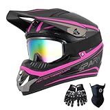 TTMiku Youth Kids Dirt Bike Helmet Motocross ATV Dirtbike BMX MX Go-Kart 4-Wheeler Quad Offroad Motorcycle Helmet Goggles Gloves Mask DOT Certified, Pink, X-Large
