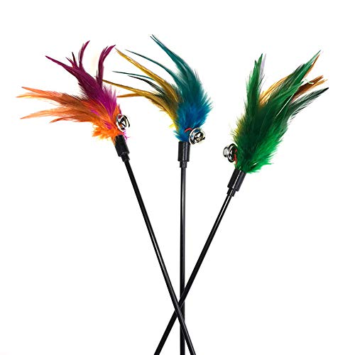 Juguete de plumas de gato con campanas y plumas, color aleatorio, 60 cm, durabilidad y agradable