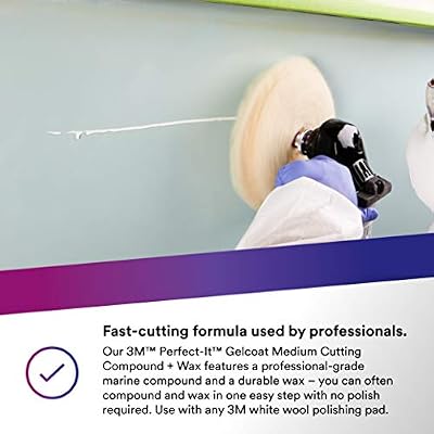 3M Perfect-It Gelcoat Medium Cutting Compound + Wax, 36107, 1 Gallon, One-Step Process, P1500 and Finer Scratches, Fiberglass Oxidation Remover for Boats and RVs