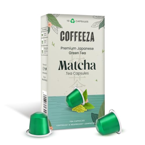 Image of Coffeeza Matcha Green Tea Capsules | 100% Pure Japanese Matcha in Aluminium pods | Compatible with Coffee Machines-Pack of 1 (Box of 10 Capsules)