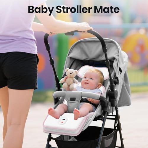 Image of Baby Stroller Cooling Pad, Up to 10H Cooling, 10000 mAh Rechargeable Car Seat Liner with 2 Built-in Blower, 3 Speed, Summer Essentials for Baby Girl Boy, Cooling Cushion for Toddler Outdoors, Pink