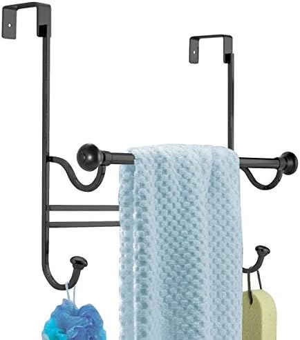 iDesign InterDesign Shower Door Hooks for Bathroom Storage-Matte/Black York OSD Towel Rack Combo