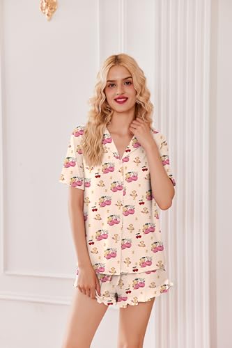 Image of Ekouaer Pajamas Set for Women Short Sleeve Sleepwear Button Down Pjs Lounge Sets Soft Nightwear