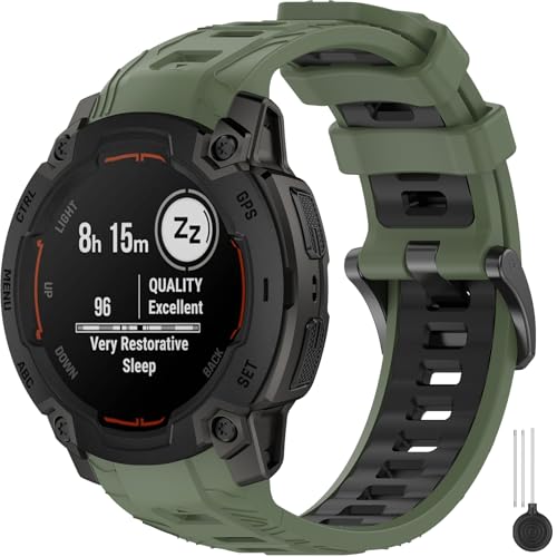 Miimall �V���R�[���o���h Garmin Instinct E 45mm�p �h�� �y�� 22mm ���߉\�Șr���v�u���X���b�g �����p�X�|�[�c�X�g���b�v Garmin Instinct E�p �j�����p �O���[��-�u���b�N