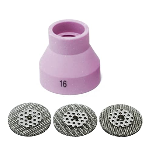 RIVERWELD Boquilla de alúmina tipo copa de cerámica para champán, tipo H 53NAHCN -16# 16 mm y pantalla TIG 53NAbSP3-16# para antorchas de soldadura TIG SR WP 9 20 17 18 26, 4 unidades