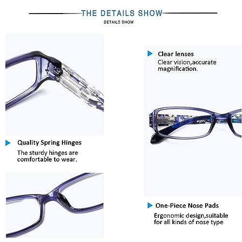Image of Henotin 6 Pack Reading Glasses for Women, Blue Light Blocking Pattern Print Readers, Spring Hinge Computer Eyeglasses (Multi-Colors, 0.0)