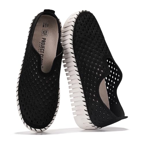 Project Cloud Platform Loafers for Women - Lightweight Spring Shoes for Women - Slip-On Casual Shoes - Non Slip Fashion Sneakers - Leather Insole Womens Footwear (Daffodil, Black, 6.5)