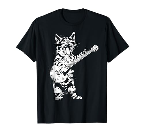 Cat Rocker Funny Kitty Plays Guitar Rockstar Cats Guitarist T-Shirt for Men Women Girls Kids