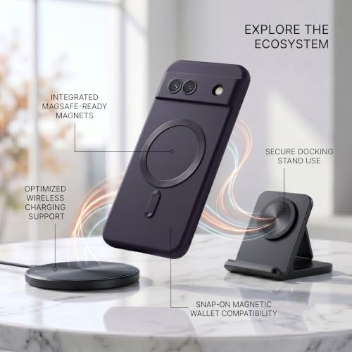 Image of amazon basics Premium Mag-Safe Case for Google Pixel 7A | Shockproof & Anti-Scratch Cover | Soft Silicone with Wireless Charging | Camera Lens Guard - Purple