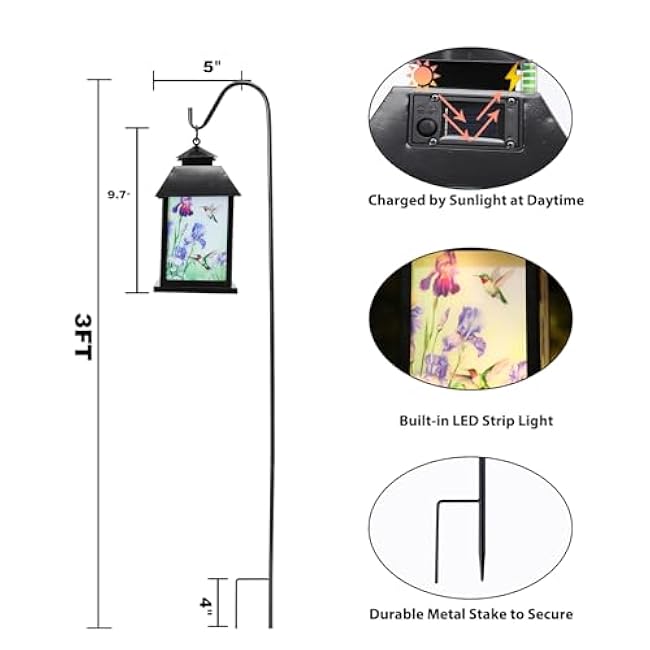 Afirst Solar Lantern Outdoor, Hanging Lights Decorative Hummingbird Outdoor Lighting Waterproof Umbrella Lights for Patio Garden, Table,Party Decor¨×Included Shepherd Hook¨Ø