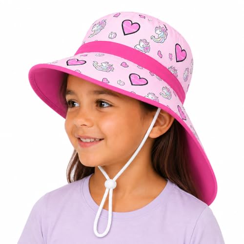 Image of VRITRAZ Sun Protection UPF50+ Bucket Hat Toddler Summer Beach Play Hats with Neck Flap for Girl, Boy, Kids Summer Hat, Bucket Hat for Kids Ages 3-10 Years