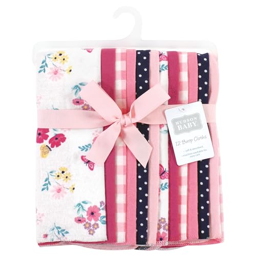 Image of Hudson Baby Unisex Baby Cotton Poly Flannel Burp Cloths Bundle, Butterfly Floral, One Size