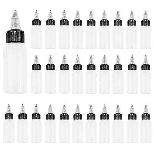 Baaxxango 30 Pack Dispensing Bottles with Twist Top Cap,Boston Round LDPE Plastic Squeeze Bottle,Empty Tattoo Ink Bottles (1oz/30ml)