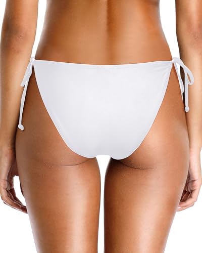 Image of Holipick White Bikini Bottoms for Women String Bathing Suit Bottom with Moderate Coverage Low Waist Swim Bottom 20W