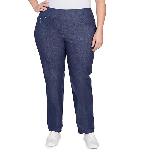 Ruby Rd. Womens Womens Plus-Size Mid-Rise Pull-on Straight Extra Stretch Light Weight Denim Pant
