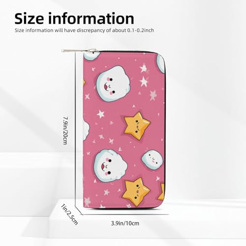 Cute Rice Balls And Stars Pattern Leather Wallet For Women Girl, Zip Around Credit Card Holder Long Pu Wallet Clutch Purse Waterproof Travel Handbag3