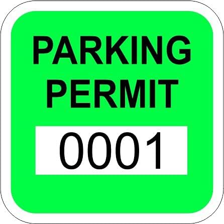 Green Reflective 1.5" x 1.5" Small Rear View Mirror Parking Permit Window Stickers Decals (Multiple Number Sets Available) (0101 to 0150)