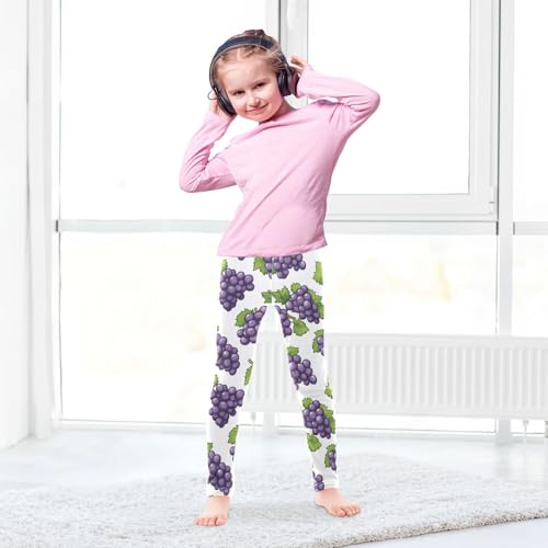 Purple Grapes Girls' Leggings Toddler Doodles Green Leave Kids Yoga Pants Dance Active Tights 4T4