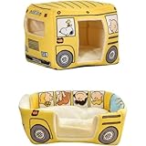 FiveLn バス ペットベッド ハウス ドーム型 バス型 ハウス ベッド 犬小屋 ソファー型 犬 猫 ペットクッション 冬 おしゃれ 暖かい スクールバス 中型犬 小型犬 イエロー 犬猫用 (L（50*36*40cm）)