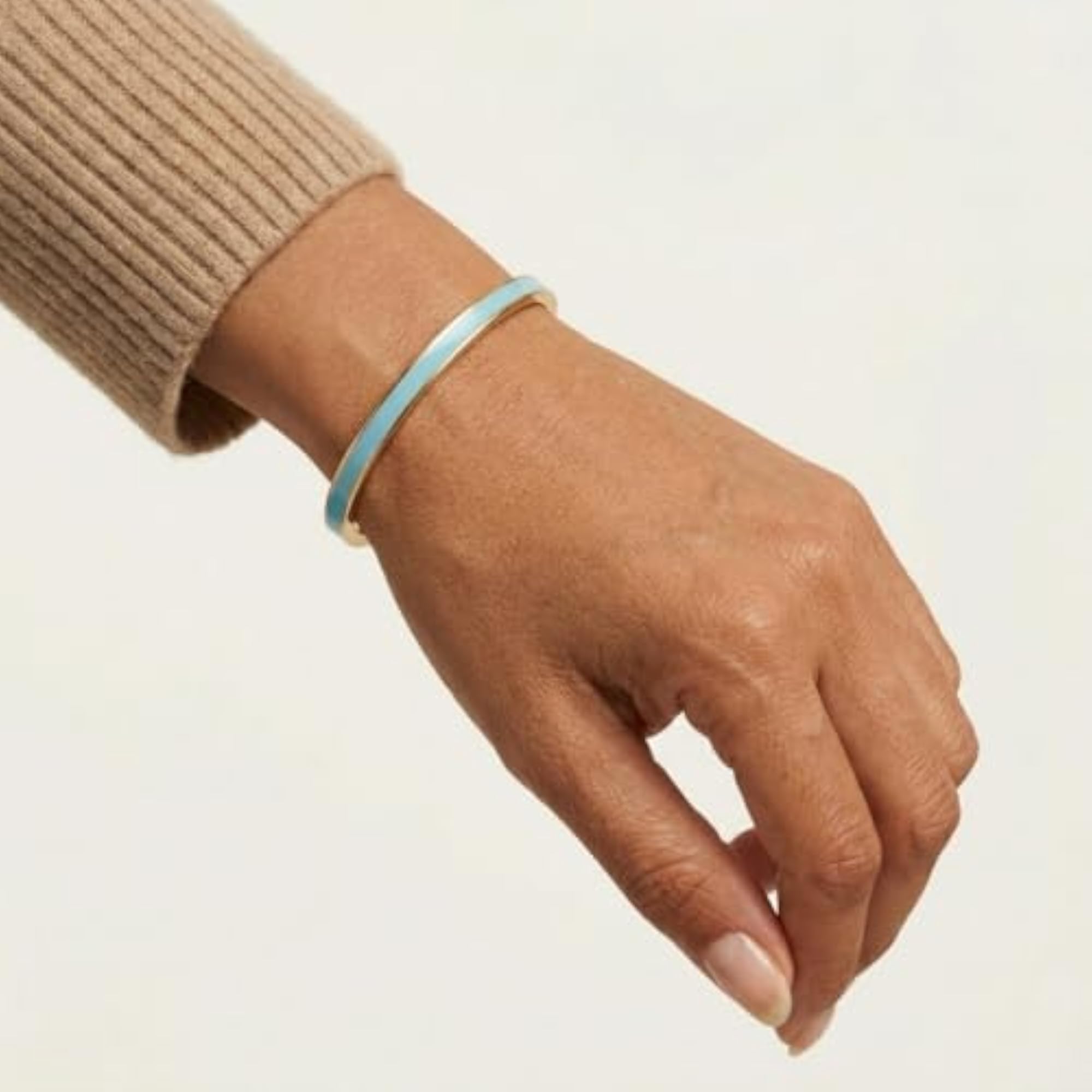 Women's 925 Sterling Silver Gold Plated Blue Enamel Minimal Bangle