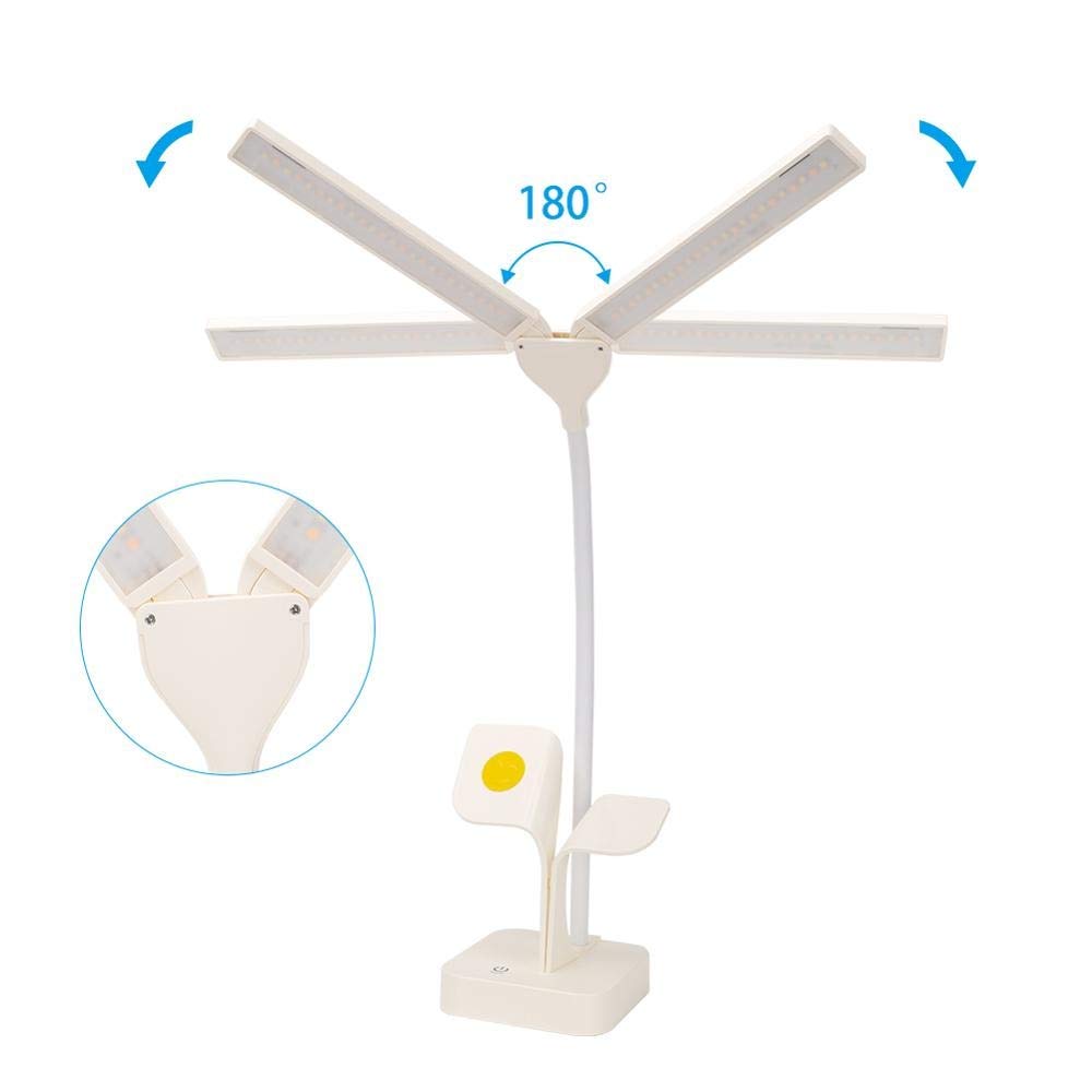 RajoNN Lámpara de Mesa Lámpara de Escritorio LED de Doble Cabezal Recargable por USB, Interruptor táctil Regulable Continuo, lámpara de Mesa, protección para los Ojos, luz de Lectura, Soporte para