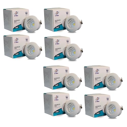 Image of D'Mak 1 Watt Round LED Button COB White Focus Light for POP /Recessed Lighting (White, Pack of 8)