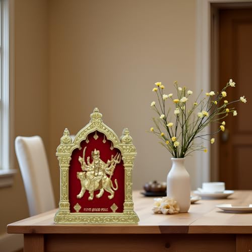 Image of EKA Temple Series Durga Table Top Premium Gold Foil Artwork with Metal Stand | Divine Goddess Durga Inspired Spiritual Decor for Home, Office & Pooja Space | Auspicious Gift