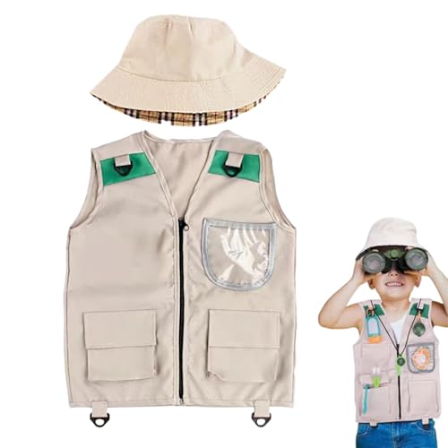 Luckxing Gilet d'Explorateur pour - Vestiaire Lavable Avec Chapeau Pour Tout-Petit | Vêtements Enfant Pour Pêche Randonnée Chasse Jungle Exploration