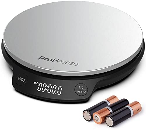Pro Breeze Waga Kuchenna Cyfrowa Precyzyjna ze Stali Nierdzewnej, do Gotowania Pieczenia, Dokładna do 1g/0.1oz, do 5kg, Elektroniczna z Funkcją Tarowania