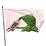 Wujiuo Kermit Sipping Pink Whitney Flag Funny Garden Flags Banner Single-Sided Printing 3×5ft...