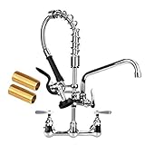 8 Inch Center Commercial Faucet with Pre-Rinse Sprayer 20' Height Commercial Wall Mount Kitchen...